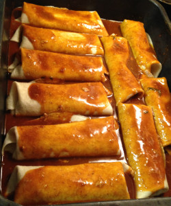 Painting, drizzling, slathering enchiladas. It's ok to be messy.