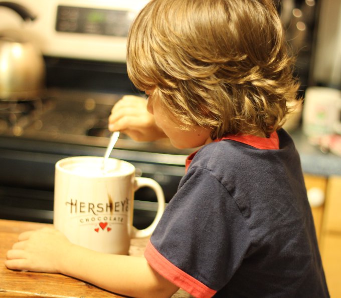 Protect your cacao from little hungry foodies who enjoy eating the whipped cream off the top. At least he saved me a bunch of calories!