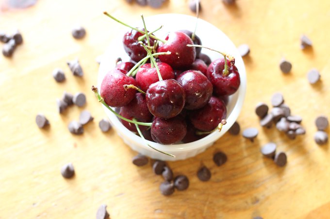 juicy cherries and chocolate chips are great together in smoothies