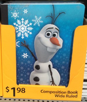 Olaf is four times as expensive as the generic notebook! Sure, he's four times cute too...