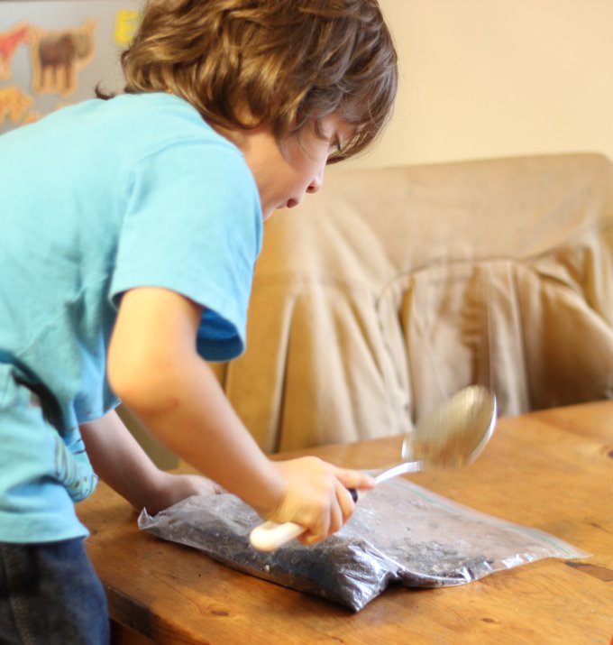 Little Foodie loved smashing up the cookies for this recipe!